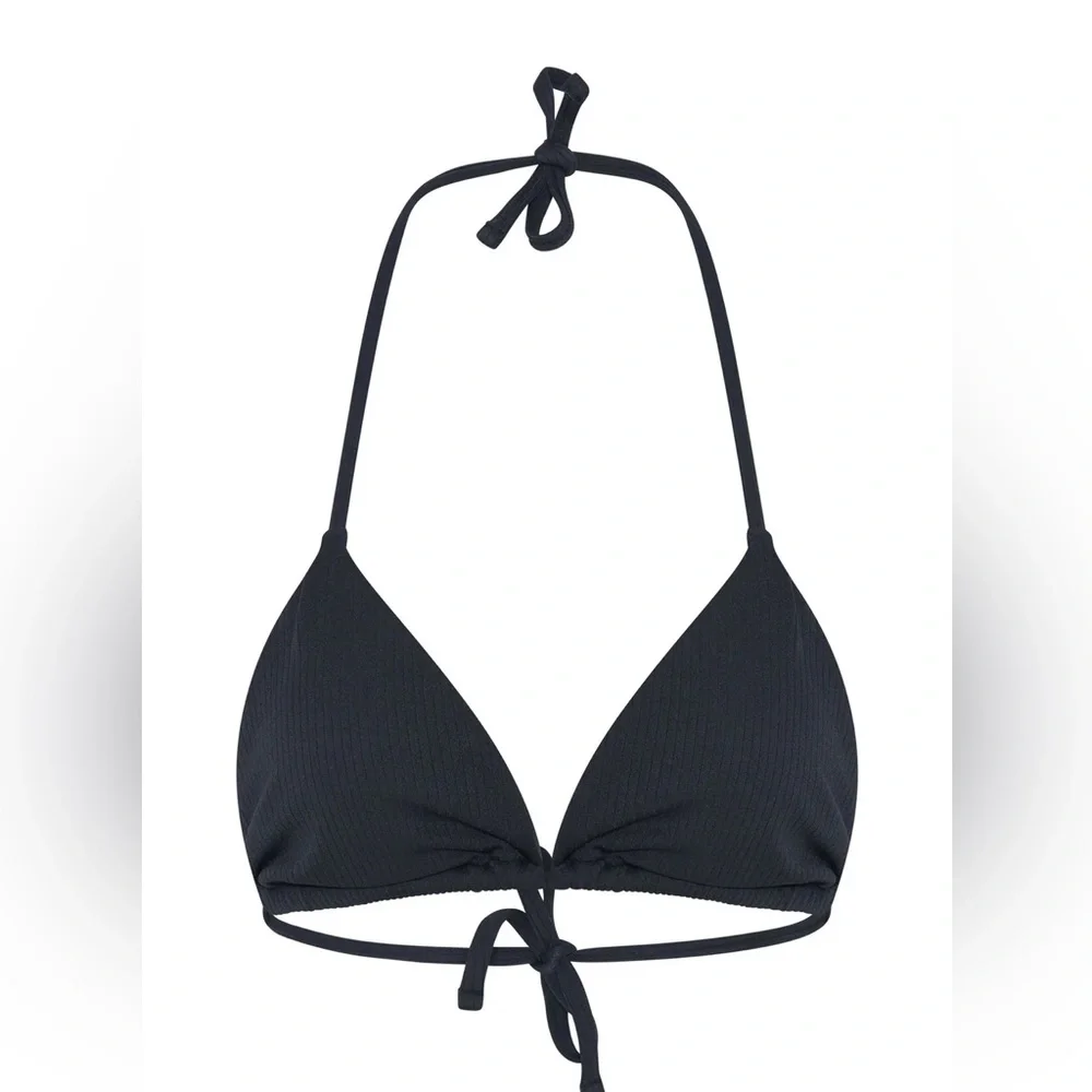 BECCA black ribbed triangle string tie bikini swim top size S NWT - Picture 1 of 6